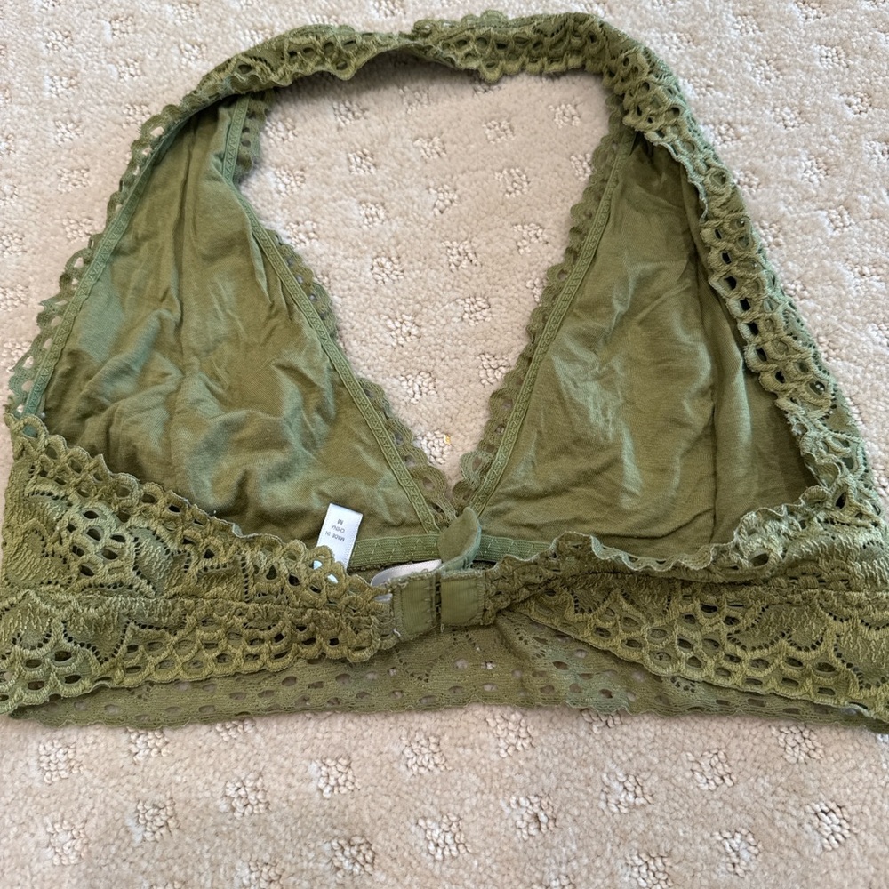 Zenana Outfitters Olive Green Lace Halter Bralette Medium - Picture 3 of 4